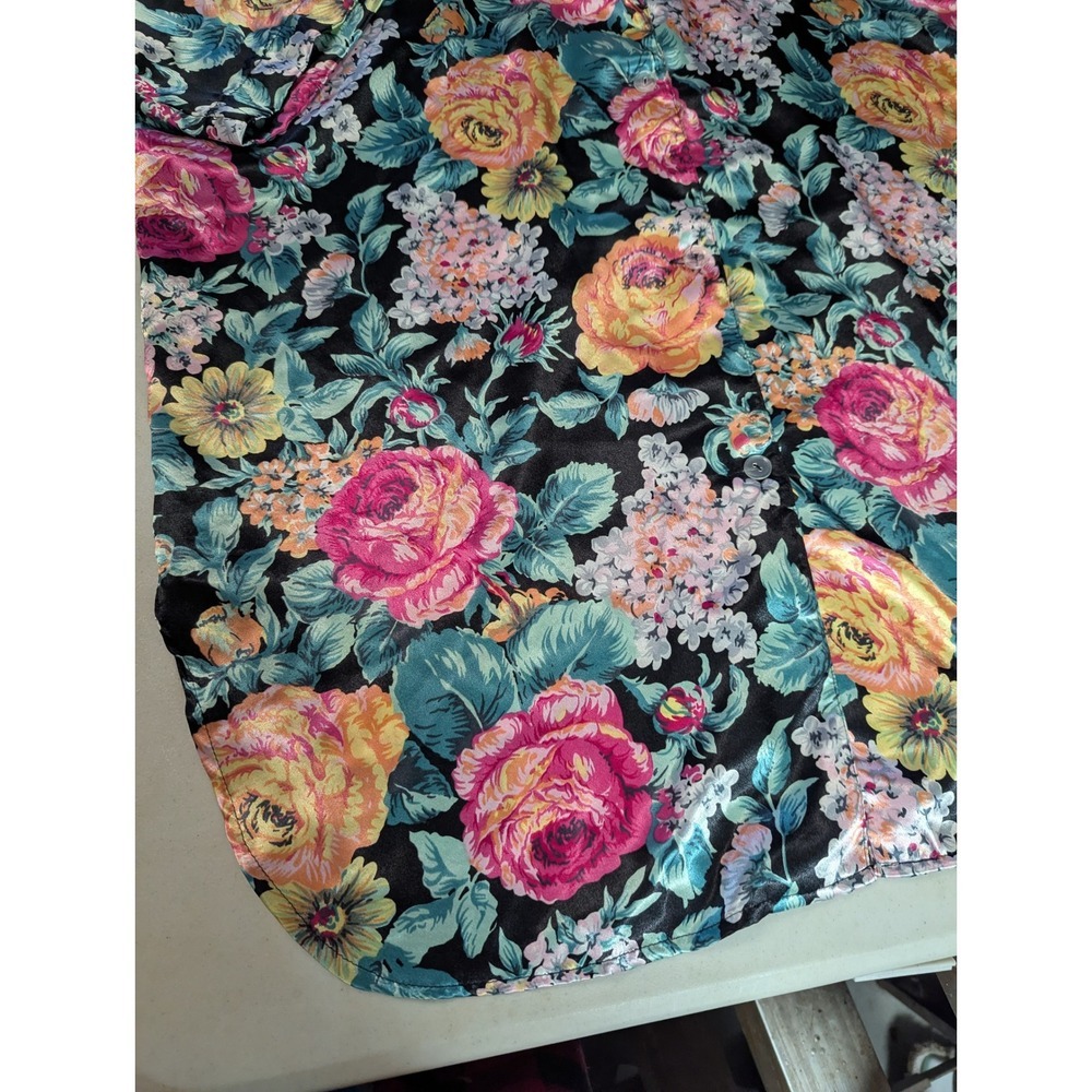 Vintage Kathryn Floral Satin Sleep Shirt Large Mumu Nightgown Long Sleeve Silky - Picture 2 of 12
